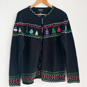 Design Originals Studio Joy Embroidered Christmas Cardigan Sweater XL